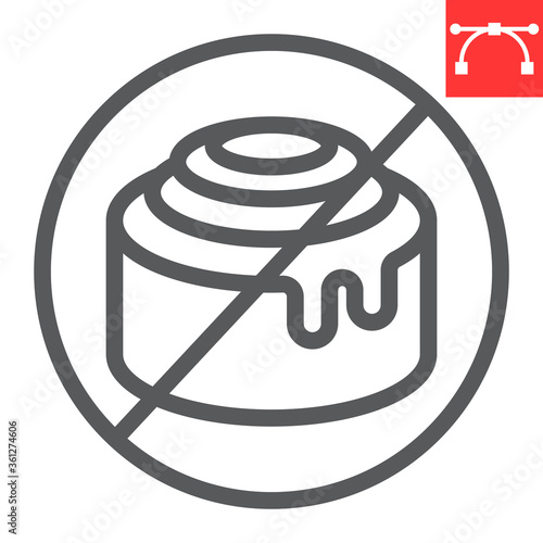 No sweet line icon, food and keto diet, cinnamon bun sign vector graphics, editable stroke linear icon, eps 10.