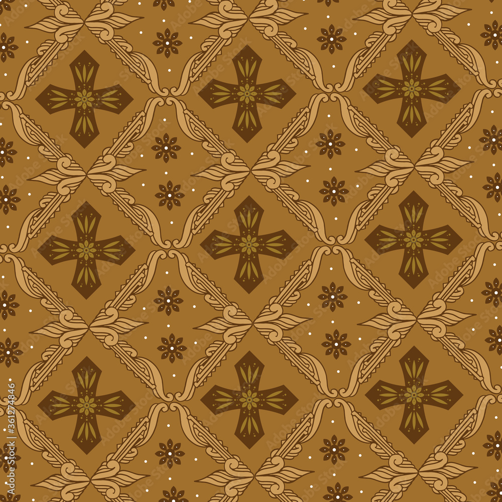 Central Java batik with elegant motif and modern golden brown color Central Java batik with elegant motif and modern golden brown color