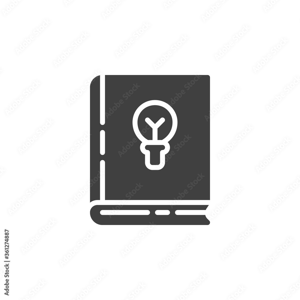 Physics book vector icon. filled flat sign for mobile concept and web design. Book with light bulb glyph icon. Symbol, logo illustration. Vector graphics Physics book vector icon. filled flat sign for mobile concept and web design. Book with light bulb glyph icon. Symbol, logo illustration. Vector graphics