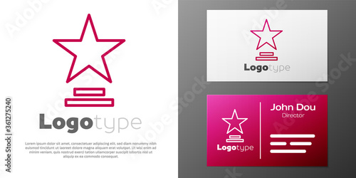 Logotype line Movie trophy icon isolated on white background. Academy award icon. Films and cinema symbol. Logo design template element. Vector Illustration.