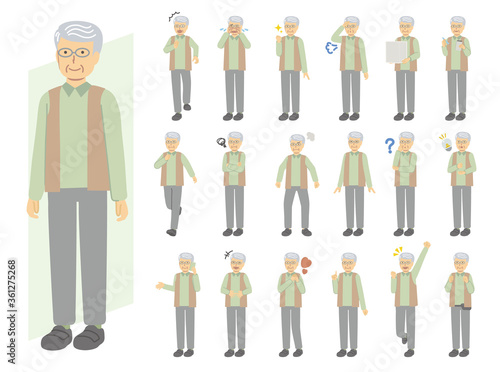 Senior man illustration set in green clothes