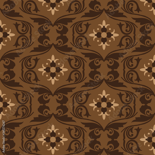 Unique flower pattern on Central Java batik with simple dark brown color design
