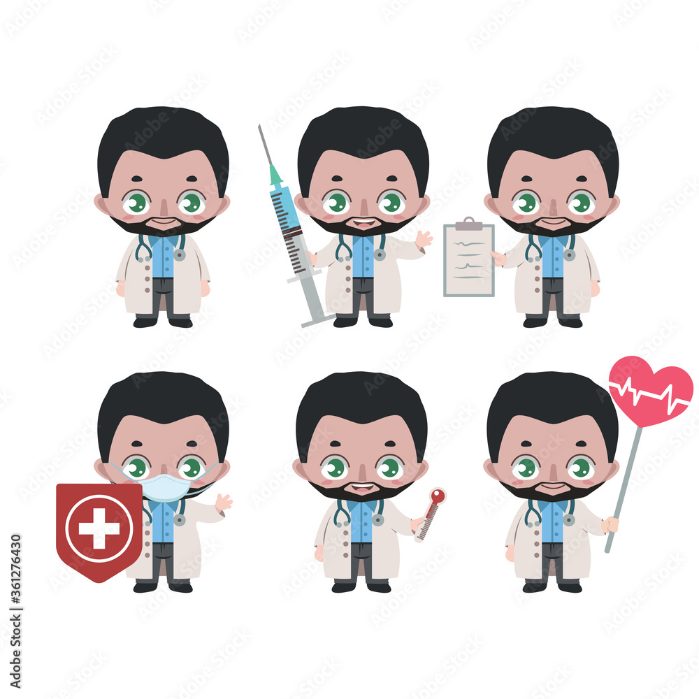 Muslim male doctor mascot with various poses Muslim male doctor mascot with various poses