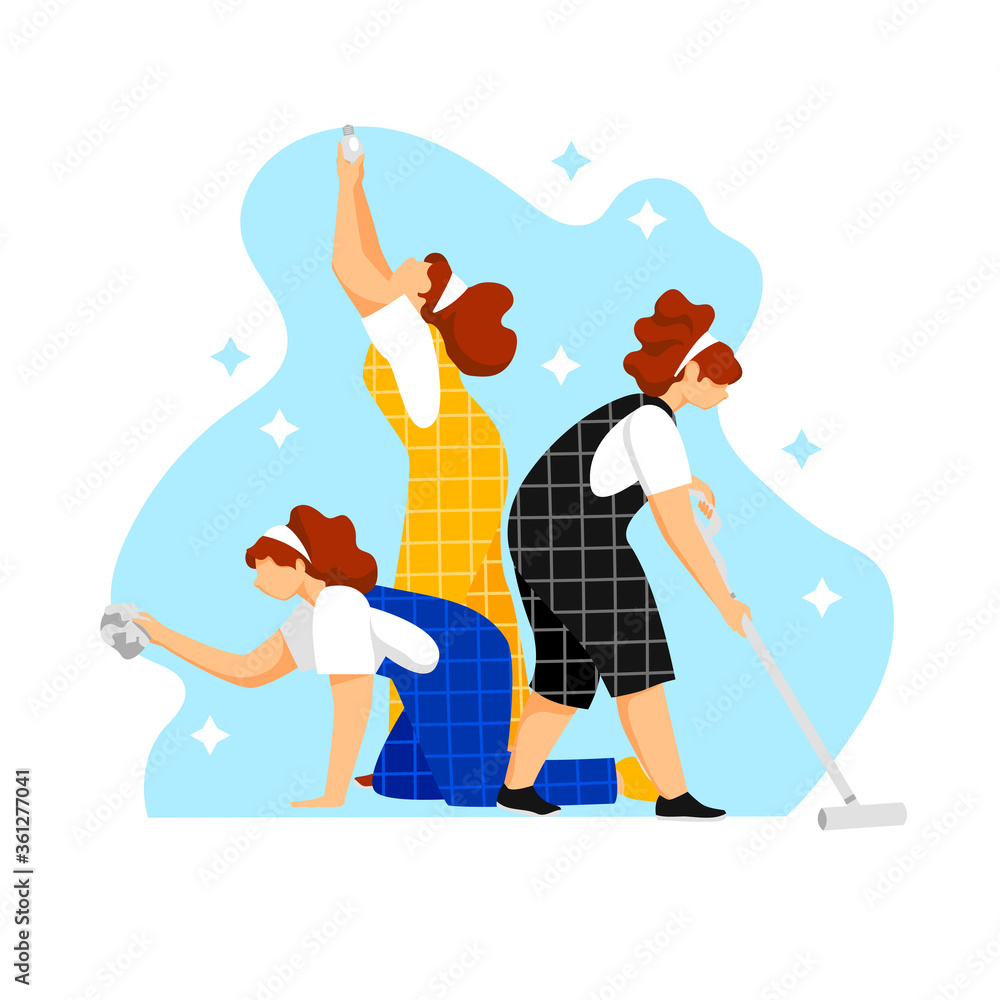 home cleaning. a woman cleans the room. vector illustration