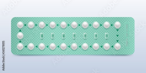 Green packaging of birth control pills.