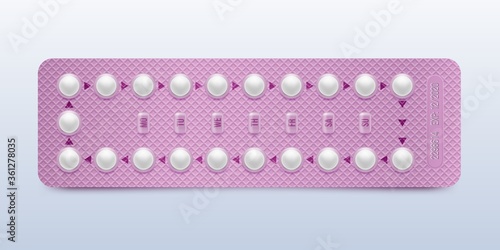 Pink packaging of birth control pills.