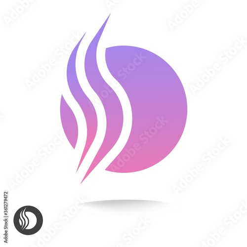 Natural beauty hair spa abstract logo or cosmetics shop elegance cream symbol logotype with curve violet waves vector design template, concept or relax massage sign or creative herbal care icon