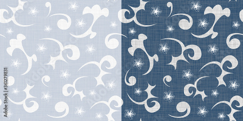 Abstract seamless floral vector double pattern with textural background. Trending and floristic elements of delicate blue and blue shades for the design of textiles, wallpaper, cards, invitations and