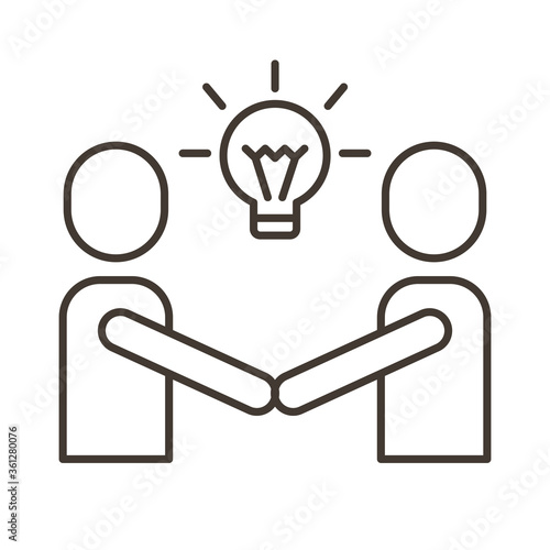 businessmen couple figures with bulb line style icon