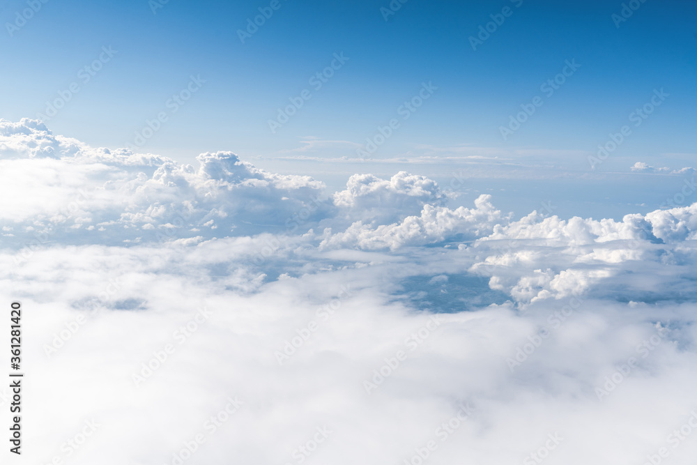 A panoramic yop view of daylight and over all clouds under the blue sky, Sky and clouds banner, wallpaper concept.