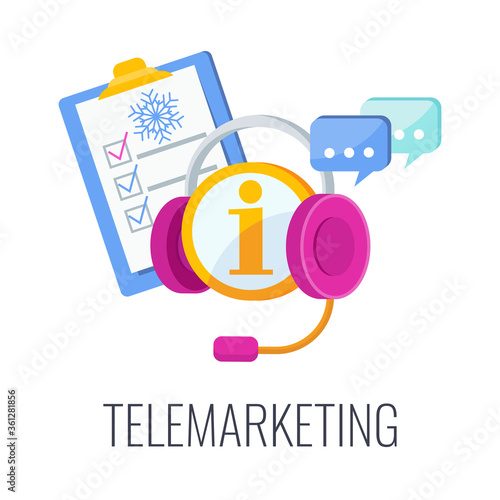 Telemarketing flat vector icon. Cold calling. Outbound marketing.