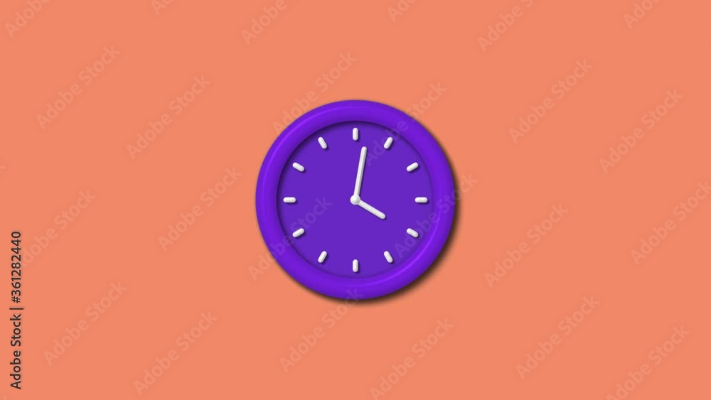 Amazing purple color 3d wall clock isolated on brown light background,counting down clock animation Amazing purple color 3d wall clock isolated on brown light background,counting down clock animation