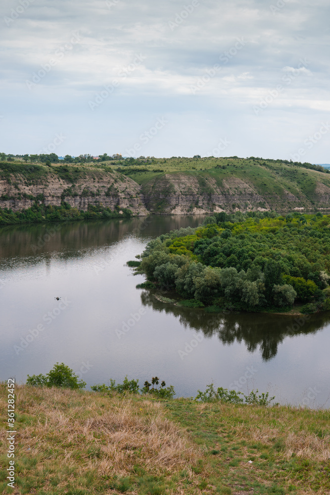 View of the river Dniester, canyon Podilsky Tovtry, Green hills. The nature of Ukraine. Nature Reserves and Forests