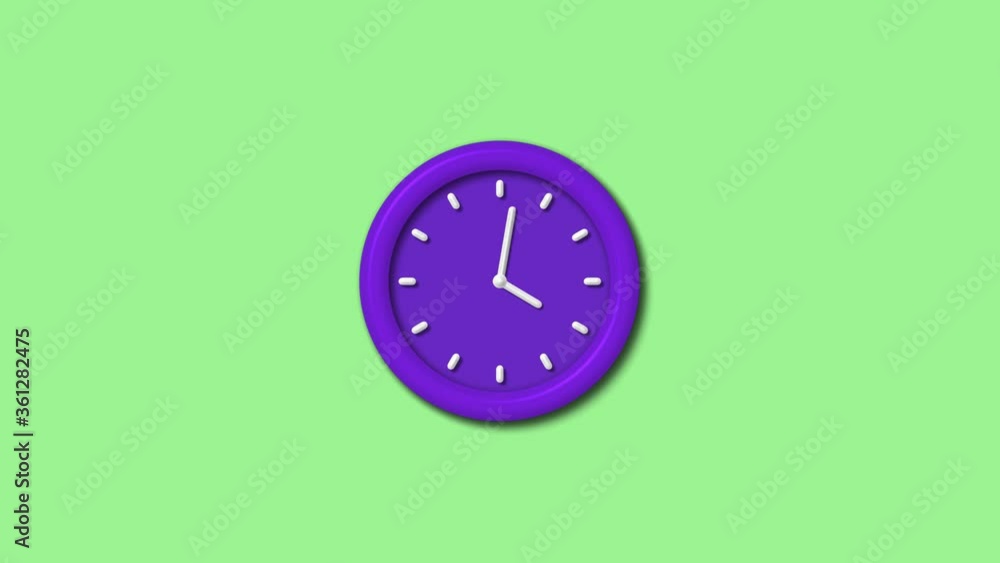 Amazing purple 3d wall clock isolated on green light background,12 clock animation video footage Amazing purple 3d wall clock isolated on green light background,12 clock animation video footage