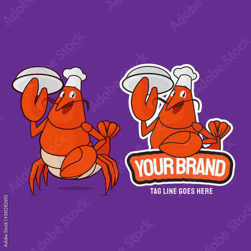 illustration of lobster chef cartoon character mascot