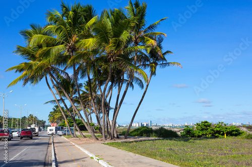 Maceio, Brazil, roads. Along the coastline in the city there are beautiful roads with good evening lighting.