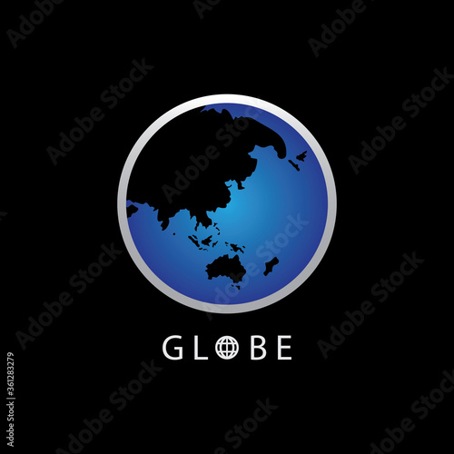 Globe map round earth logo vector image,Vector earth globes isolated on black background.