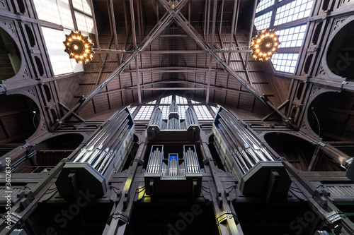 Vászonkép Ceiling and organ in the interior of Kiruna Church in Kiruna, Sweden