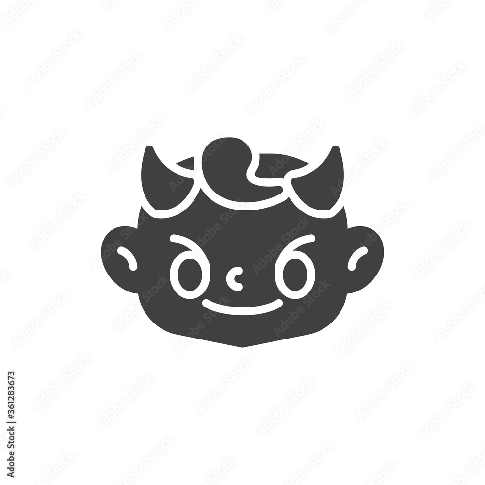 Smiling Face with Horns vector icon. filled flat sign for mobile concept and web design. Devil baby face glyph icon. Symbol, logo illustration. Vector graphics Smiling Face with Horns vector icon. filled flat sign for mobile concept and web design. Devil baby face glyph icon. Symbol, logo illustration. Vector graphics