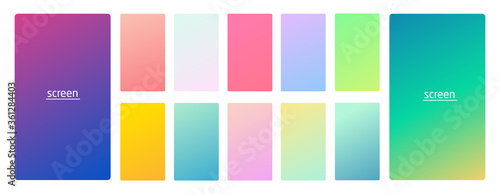 Pastel gradient smooth and vibrant soft color background set for devices, pc and modern smartphone screen soft pastel color backgrounds vector ux and ui design illustration isolated on white.