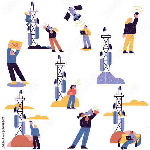 Set of people developing, testing and protesting against 5g technologies