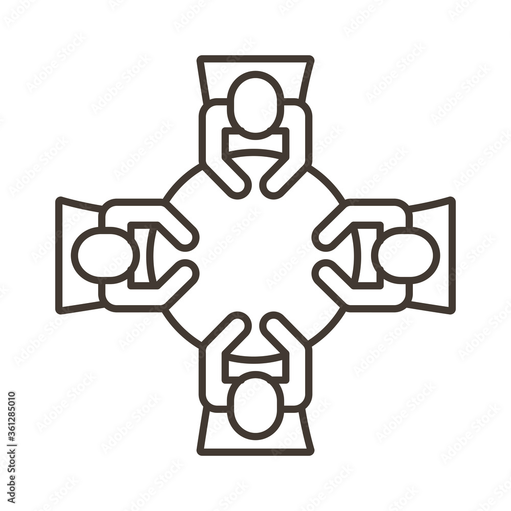 businessmen teamwork figures in table line style icon businessmen teamwork figures in table line style icon