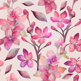 Watercolor seamless pattern. Pink flowers
