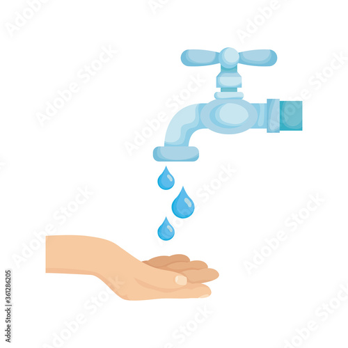 Hands washing under water tap vector design