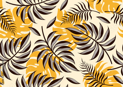 Tropical Leaves Seamless Pattern  Floral Background  vector illustration.