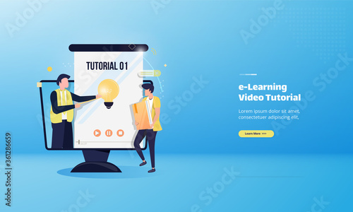 Online learning illustration with video tutorial concept