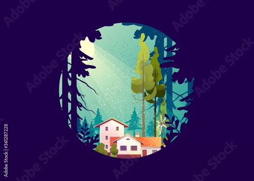 Forest hut among the trees