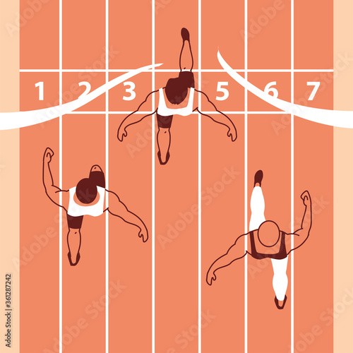men avatars running and crossing finish line vector design