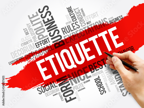 Etiquette word cloud collage, concept background photo