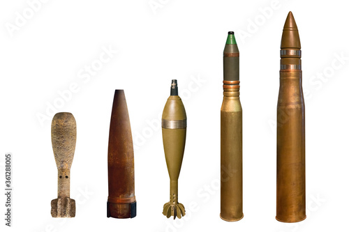 Cuadro en lienzo various types of military artillery shells of the second world war isolated on w
