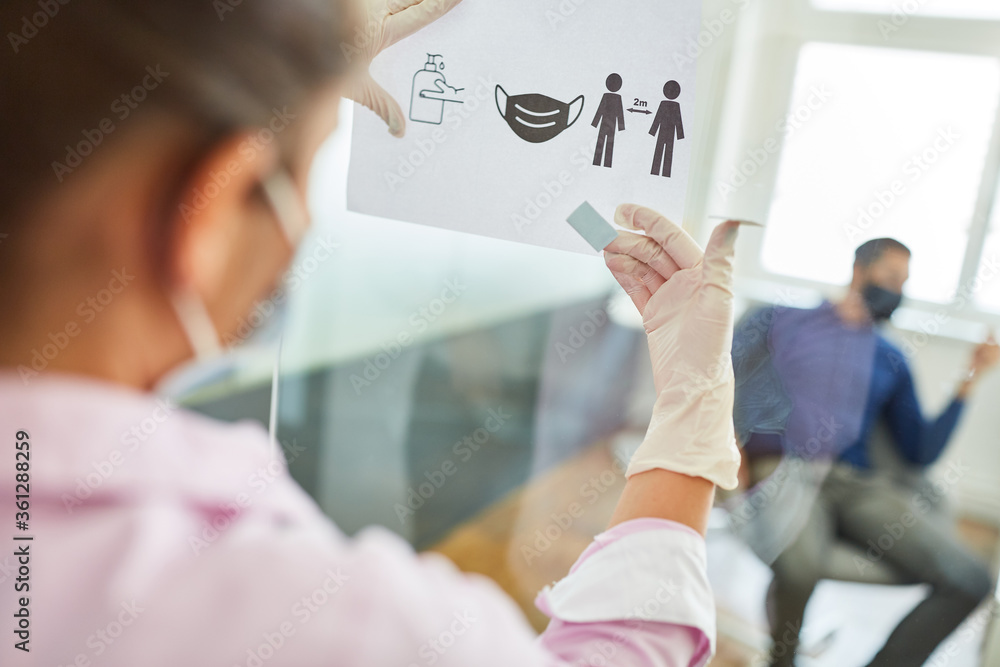 Notice of hygiene rules in the office because of Covid-19 Stock Photo ...