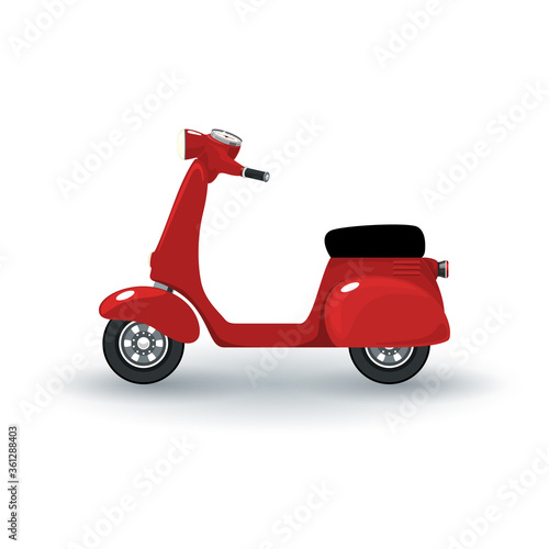 Red vintage scooter isolated on white background, vector illustration