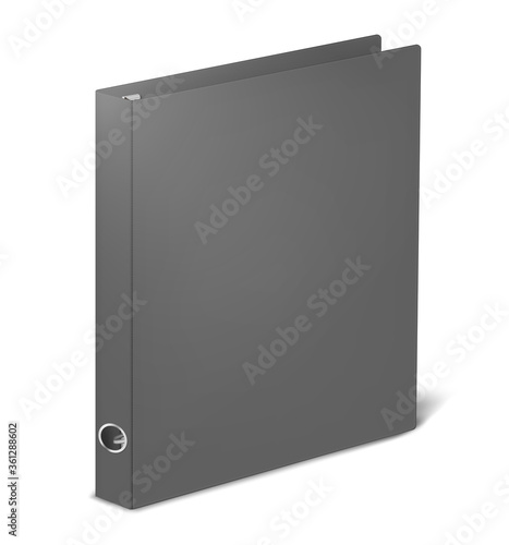 Ring binder, vector mockup. Closed gray folder isolated on white background, mock-up