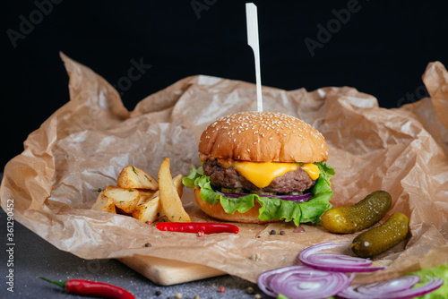 burger and fries 