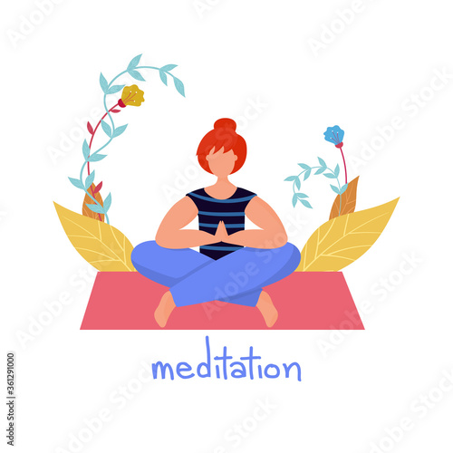 The girl meditates in the Lotus position. The concept of harmony and unity with nature.