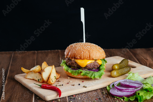 burger and fries