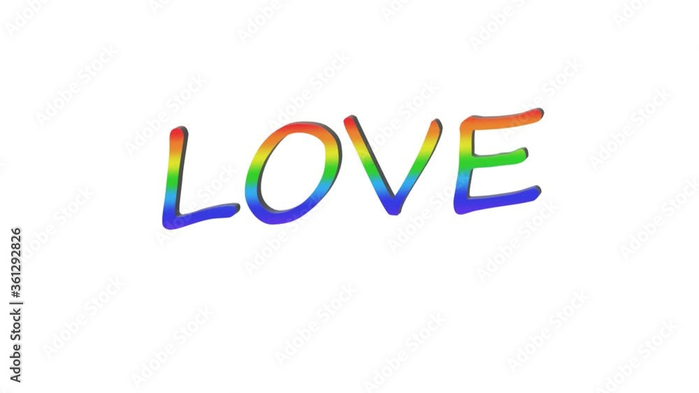 Gay love text or LGBT. Rainbow flag Pride heart symbol LOVE text. 3d render Gay love text or LGBT. Rainbow flag Pride heart symbol LOVE text. 3d render
