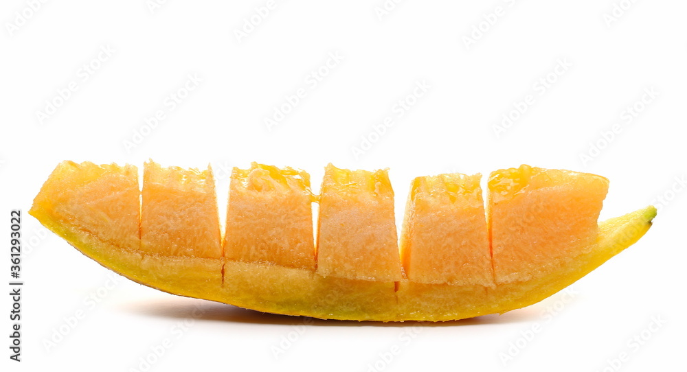 Cantaloupe, muskmelon, honeydew slices, pieces isolated on white background Cantaloupe, muskmelon, honeydew slices, pieces isolated on white background