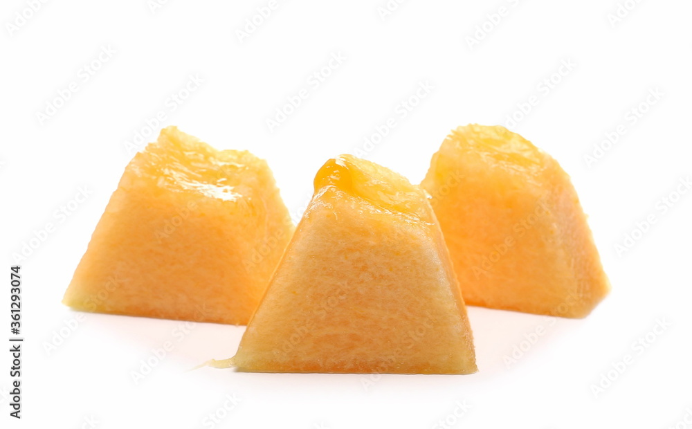 Cantaloupe, muskmelon, honeydew slices, pieces isolated on white background Cantaloupe, muskmelon, honeydew slices, pieces isolated on white background