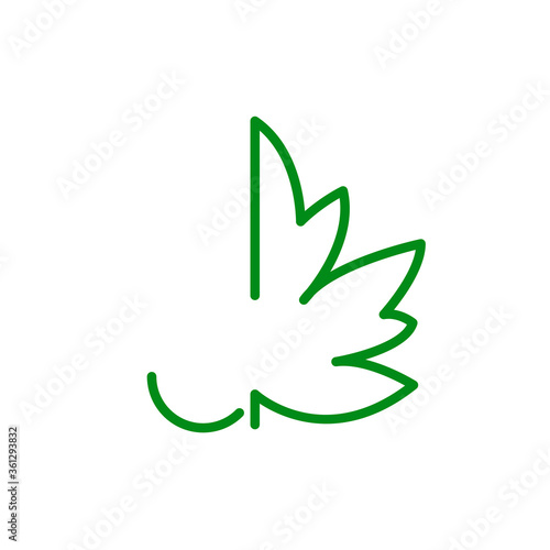 Concepto hoja de árbol. Logotipo lineal letra J con mitad hoja de arce en color verde