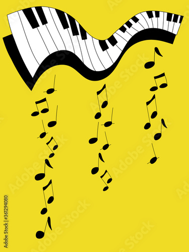 Bright vector illustration of a music concept with piano, notes and flowers around. Music poster with place for text.
