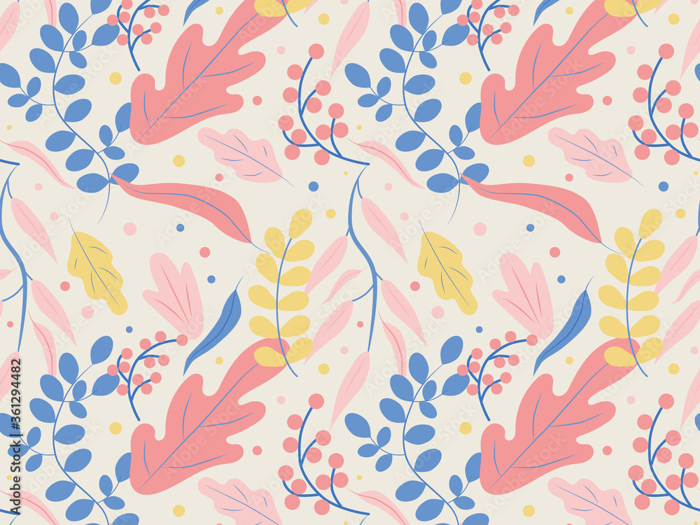 Seamless vector pattern with leaves and plants. Botanical texture. Seamless vector pattern with leaves and plants. Botanical texture.