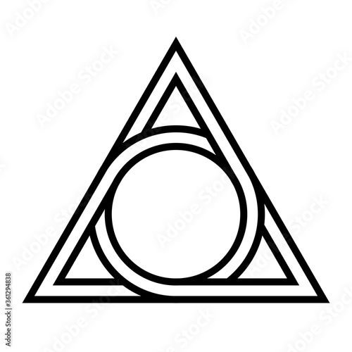 geometrical figure circle inscribed in a triangle, the vector logo tattoos mythological symbol round triangle