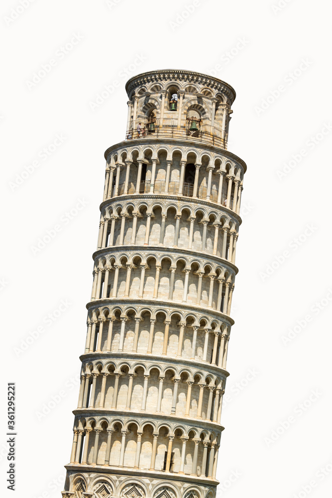 Leaning tower of Pisa in Tuscany, Italy isolated on white background