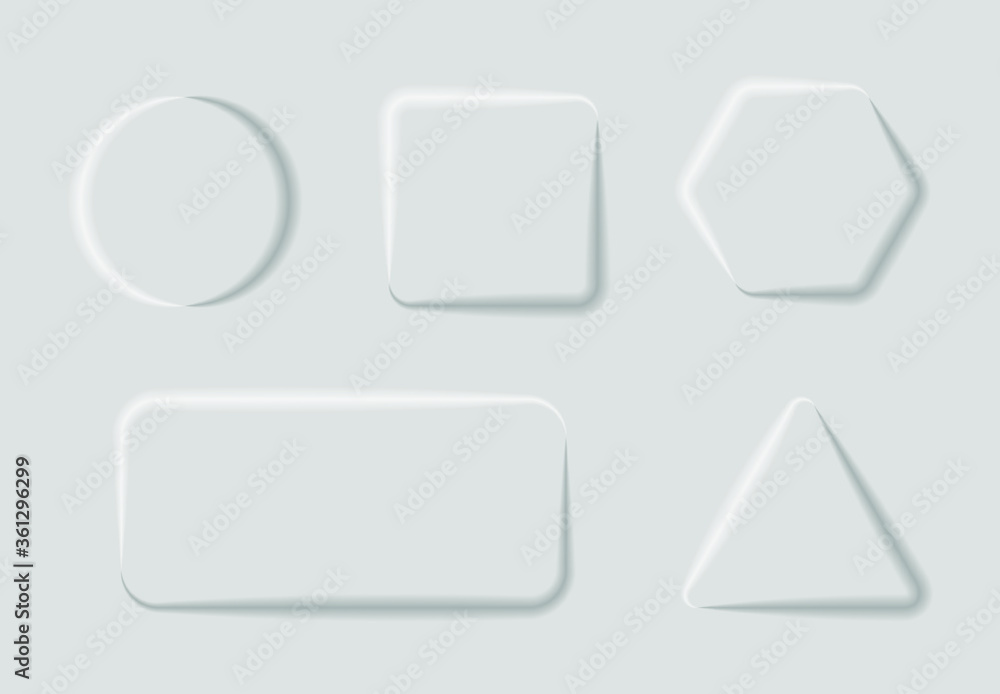 White buttons in neomorphism style. Editable Vector EPS10