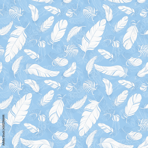 Feathers seamless pattern. Vector background